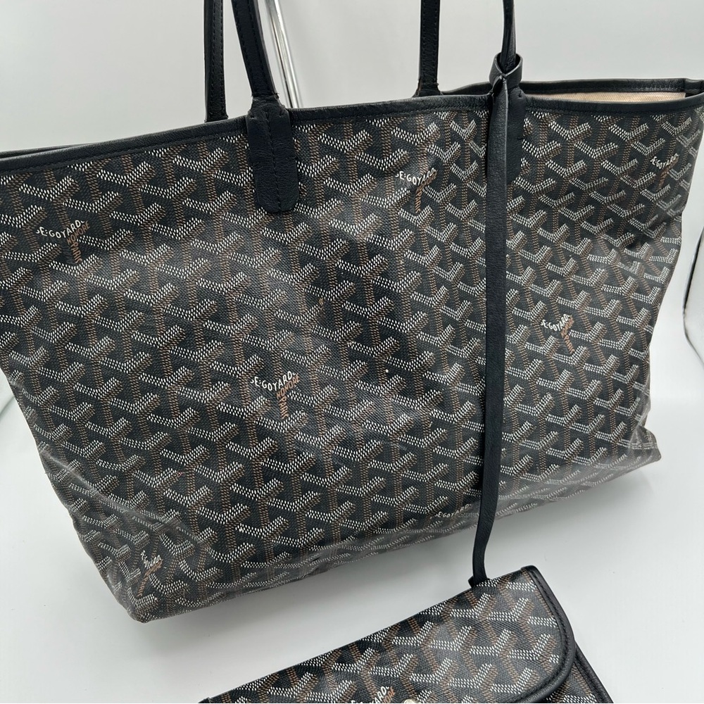 GOYARD  SAINT LOUIS Tote Coated Canvas MM, Gray Black and Brown